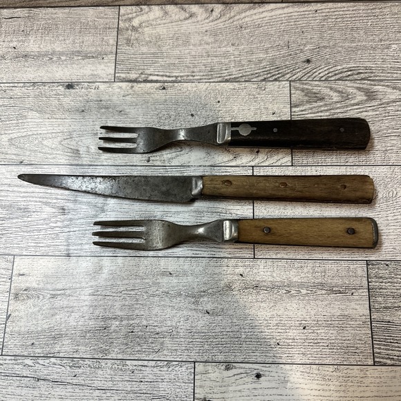 Other - Antique Flatware (Set of 3) 2 Forks & 1 Knife Wood & Metal Handle *See Photos*